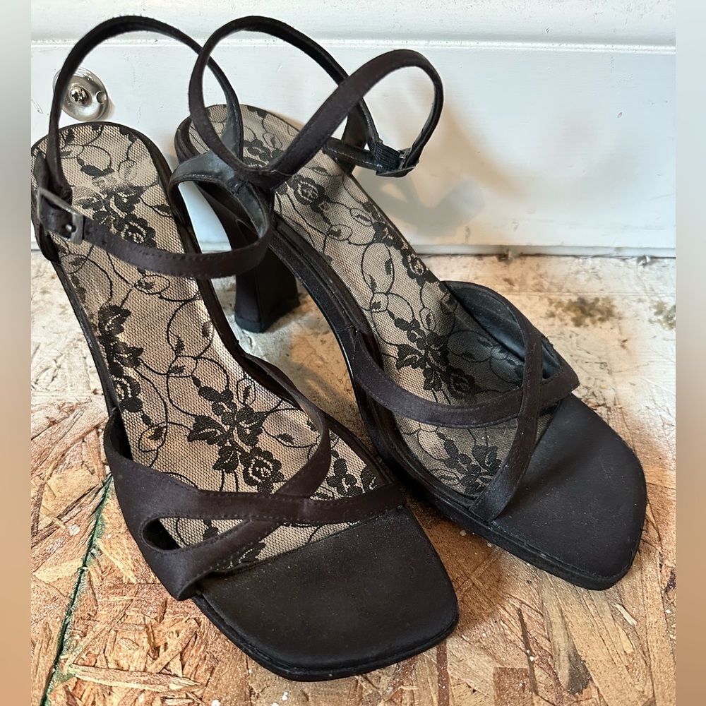 Vintage 90s Black Block High Heels Size 8